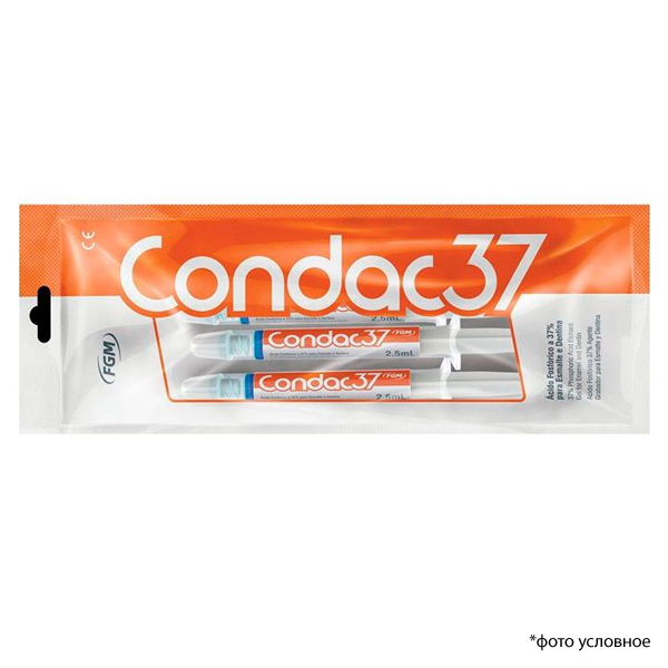 Картинка Condac 37. Протр. гель 37%  ортофосфорная кислота для травления эмали и дентина, 3 шпр*2,5гр. + 3 аппликационных канюли 0 из 1 