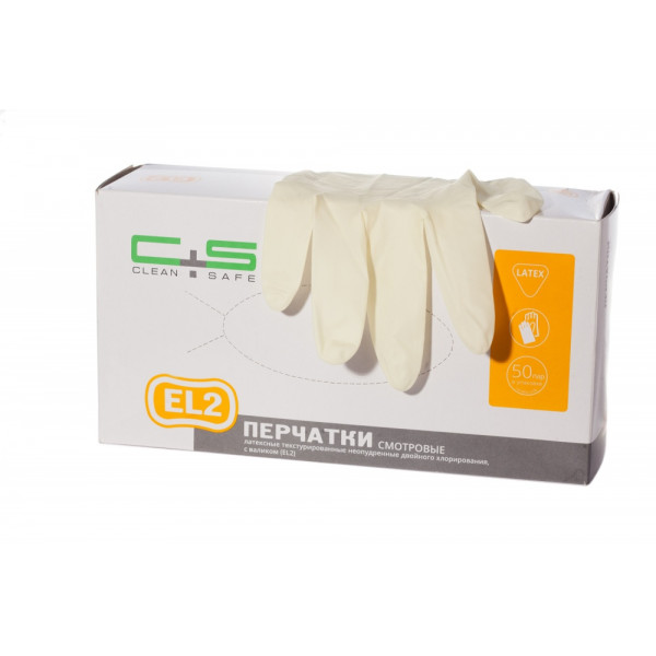 Перчатки латекс M 50пар Clean+Safe нестер неопудр текстур с валиком (EL2)  желтые двойное хлоринир